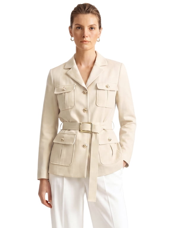 Women's Blazer Notched Lapel Long Sleeve Belted Suit Jacket XX Large Apricot