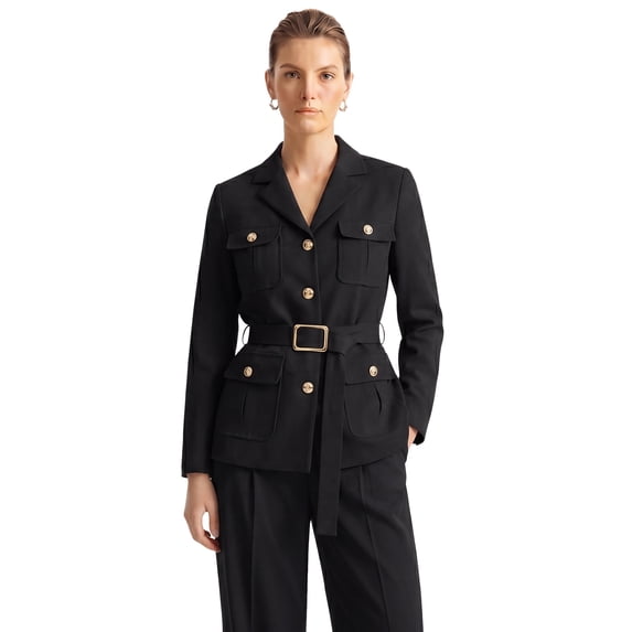 DARING DIVA Women's Blazer Notched Lapel Long Sleeve Belted Suit Jacket XX Large Black