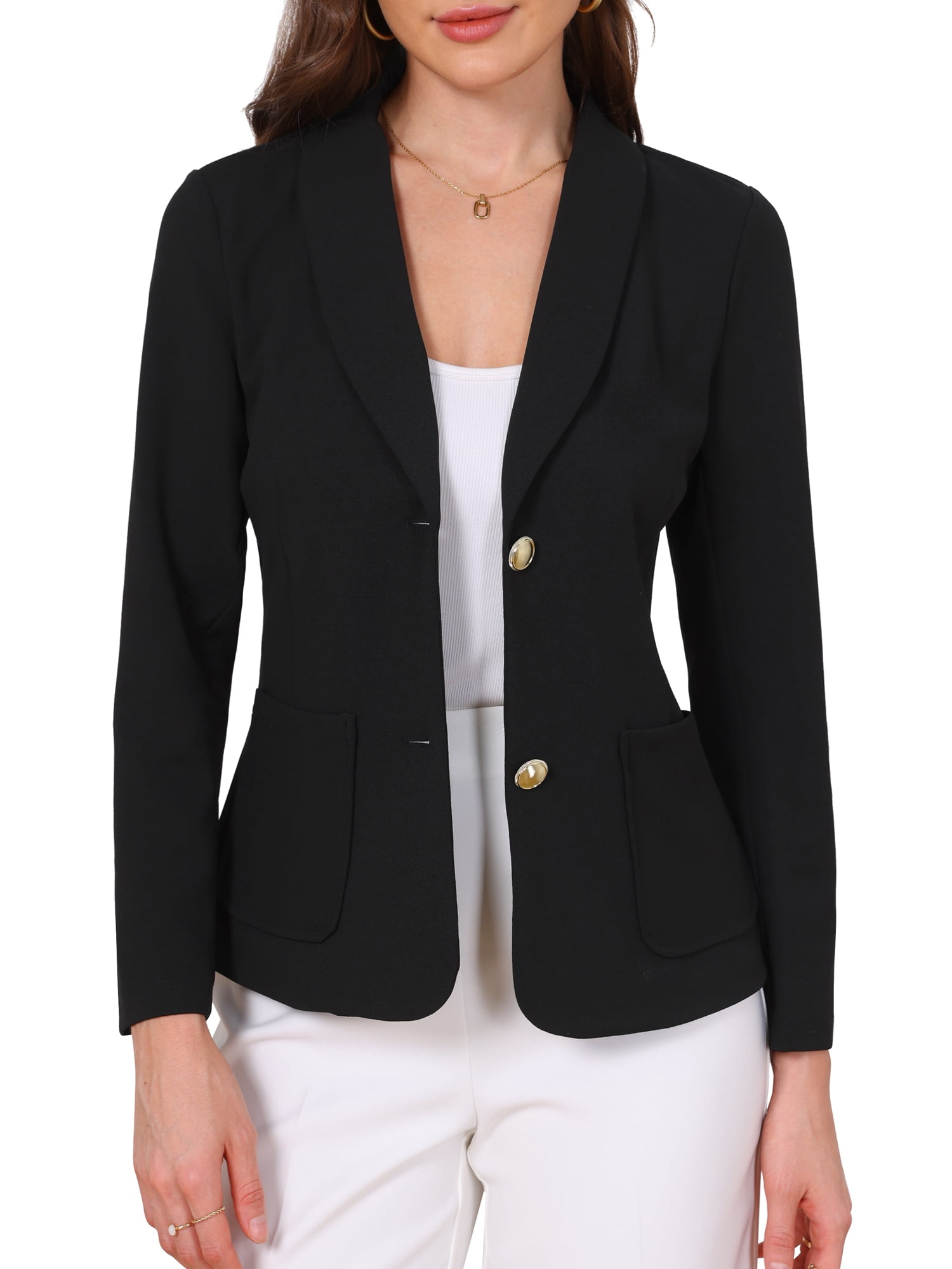 DARING DIVA Women's Blazers Shawl Lapel Long Sleeve Work Office Jackets L Black