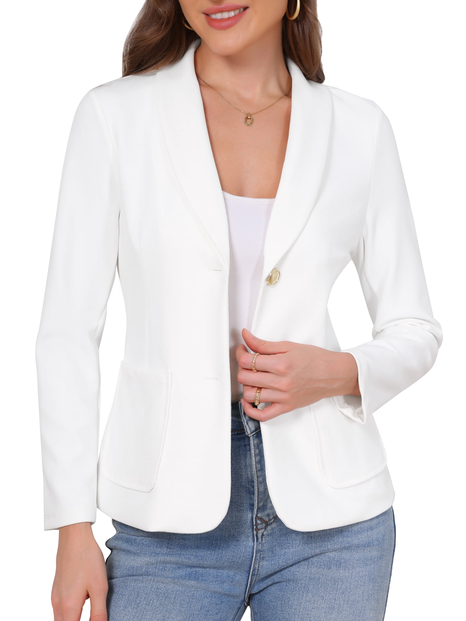 DARING DIVA Women's Blazers Shawl Lapel Long Sleeve Work Office Jackets XL White