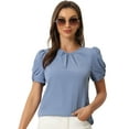 thumbnail image 1 of DARING DIVA Women's Blouse Pleated Front Round Neck Tops XS Blue Gray, 1 of 6