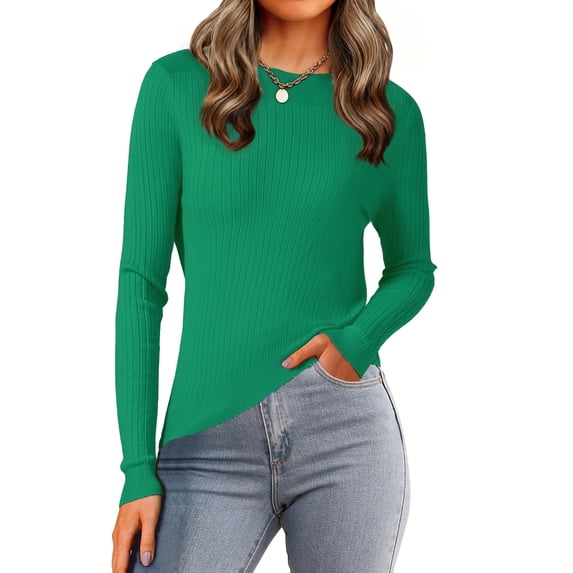 DARING DIVA Women's Boat Neck Long Sleeve Ribbed Sweaters S Green