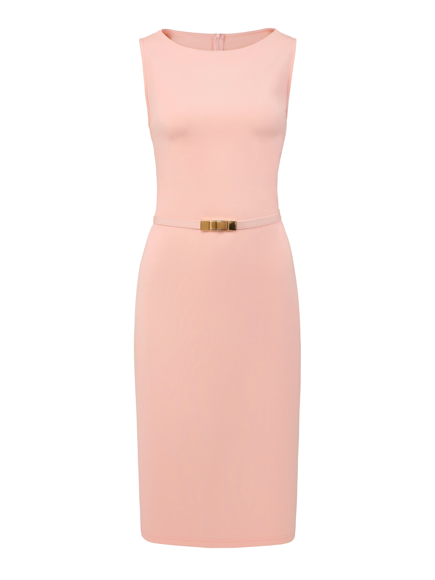 DARING DIVA Women's Boat Neck Sheath Dress with Belt Sleeveless Pencil Dresses XL Pink
