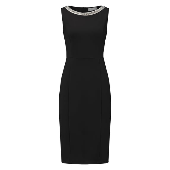 DARING DIVA Women's Boat Neck Sheath Sleeveless Work Rhinestone Dress L Black