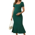 thumbnail image 1 of DARING DIVA Women's Bodycon Fitted Stretchy Ribbed Midi Maternity Dress XL Green, 1 of 7
