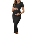 thumbnail image 1 of DARING DIVA Women's Bodycon Midi Side Ruched Ribbed Maternity Dress S Black, 1 of 7