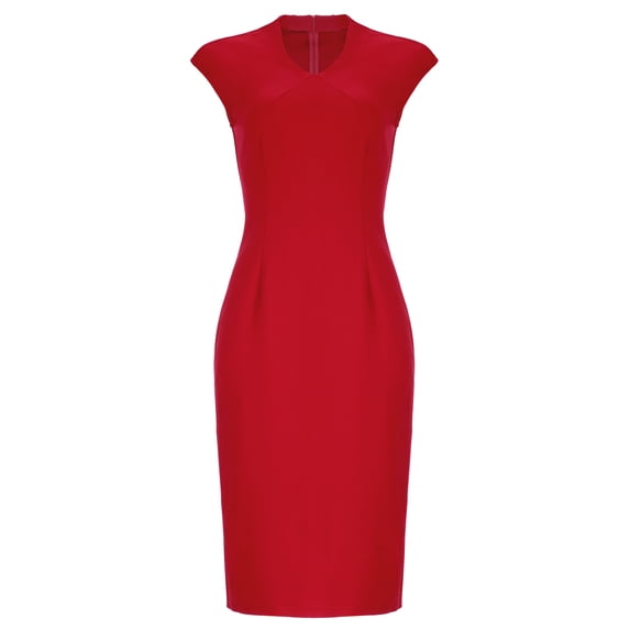 DARING DIVA Women's Bodycon Sheath Knee Length V Neck and Cap Sleeve Work Dress XS Red