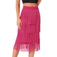 thumbnail image 1 of DARING DIVA Women's Bodycon Tiered Pencil Midi Tassel Fringe Skirts XL Hot Pink, 1 of 6