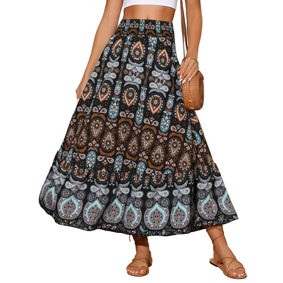 DARING DIVA Women's Bohemian High Waist A Line Maxi Skirts S Black