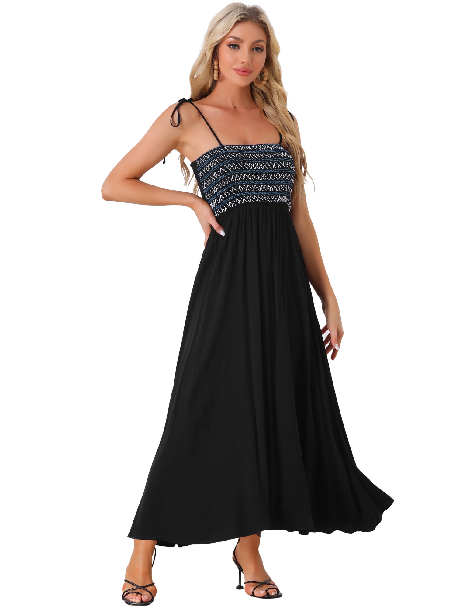 DARING DIVA Women's Boho Adjustable Spaghetti Strap Maxi Dresses XL Black