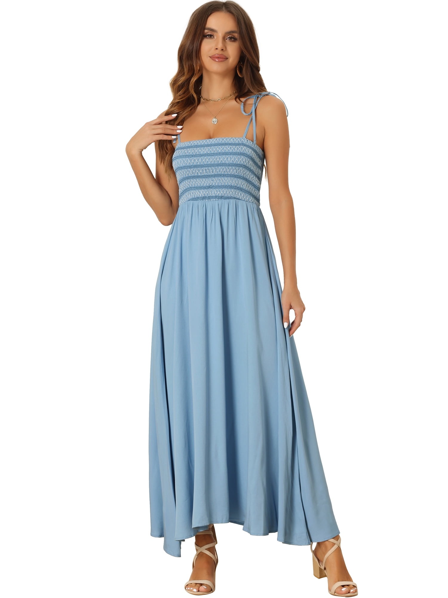 DARING DIVA Women's Boho Adjustable Spaghetti Strap Maxi Dresses XL Blue