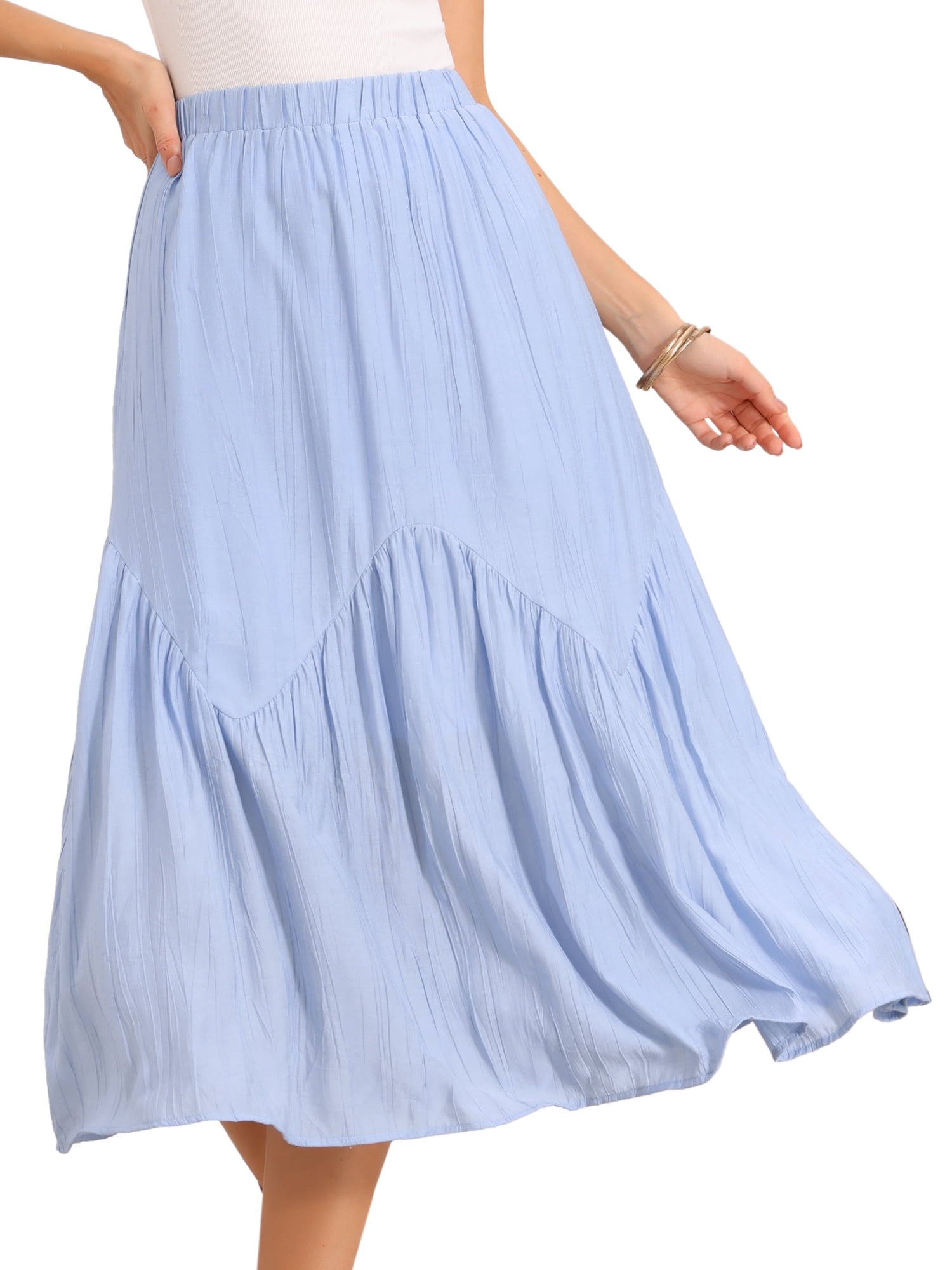 DARING DIVA Women's Boho Beach Flowy Tiered Long Skirts Small Light Blue