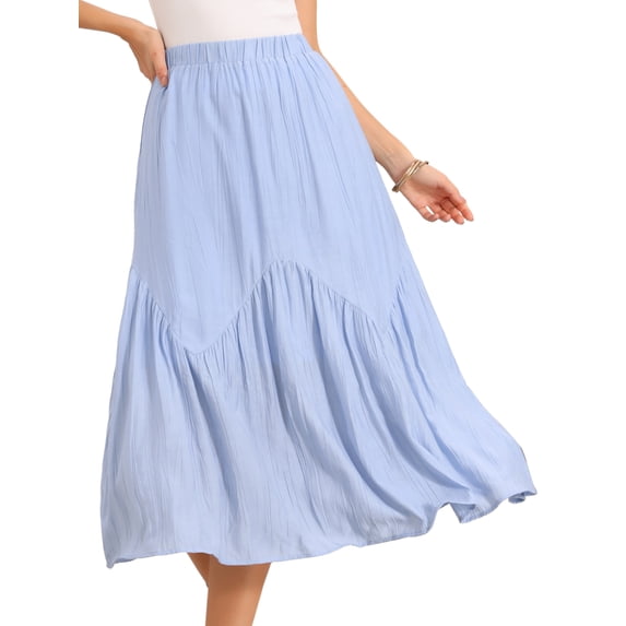 DARING DIVA Women's Boho Beach Flowy Tiered Long Skirts X-Small Light Blue
