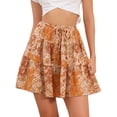 thumbnail image 1 of DARING DIVA Women's Boho Floral Mini Skirt Drawstring Flowy Skirts X-Small Deep Orange, 1 of 6