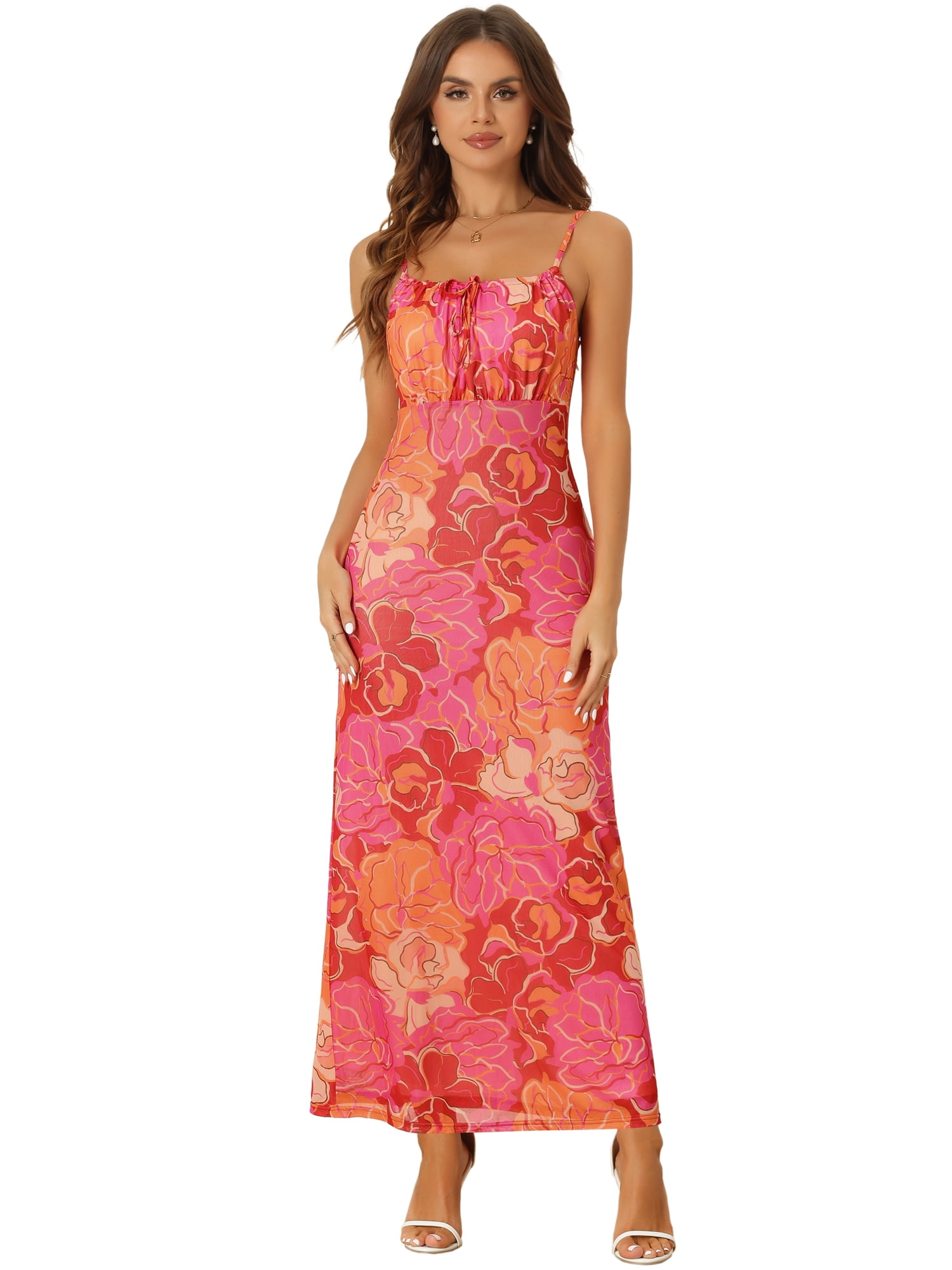 DARING DIVA Women's Boho Floral Sleeveless Maxi Dresses XS Pink