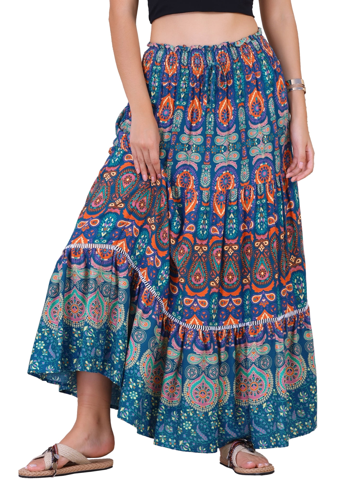 EMBELLISHED FLORAL & LINES MAXI SKIRT