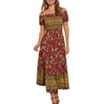 thumbnail image 1 of DARING DIVA Women's Boho Floral Square Neck Smocked Back Midi Dresses L Red, 1 of 7