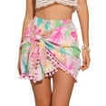 thumbnail image 1 of DARING DIVA Women's Tie Side Knot Tassel Slit Beach Mini Skirt XS Pink, 1 of 6