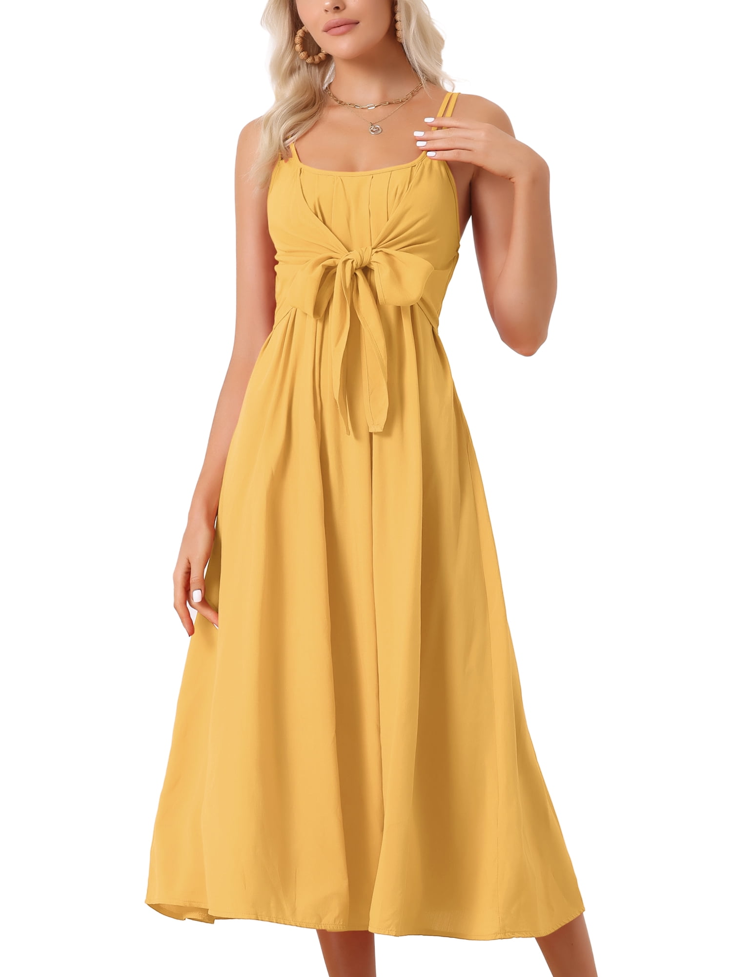 DARING DIVA Women's Boho Midi Dress Spaghetti Straps Sleeveless Vacation Beach S Yellow