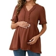 thumbnail image 1 of DARING DIVA Women's Boho Ruffled V Neck Short Sleeve Maternity Tops XXL Brown, 1 of 7