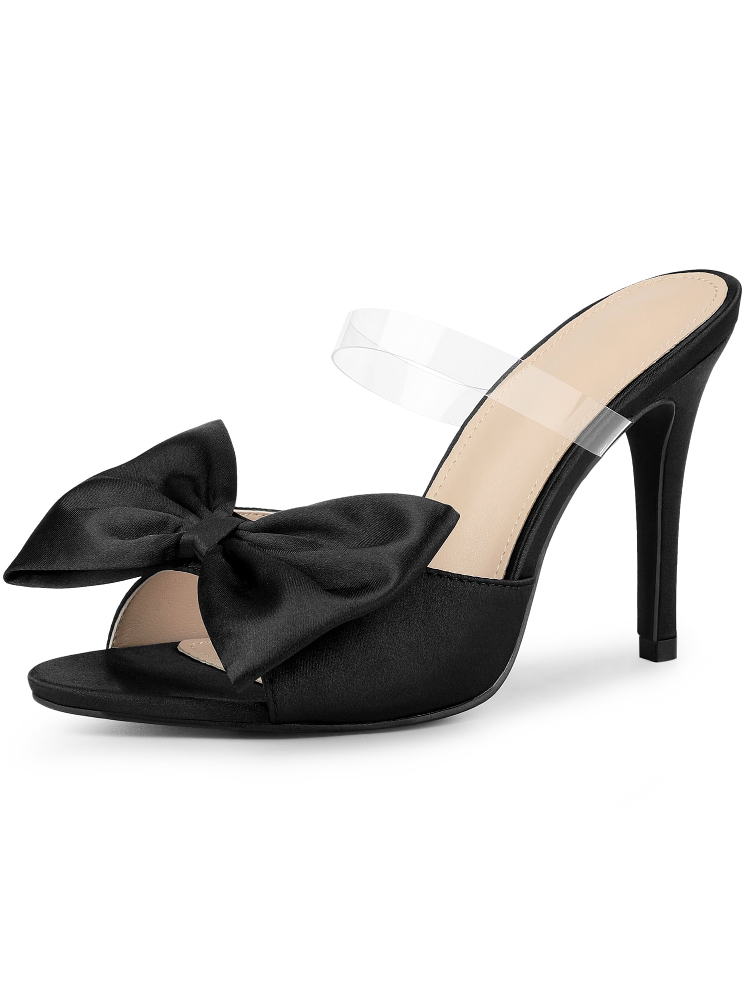 DARING DIVA Women's Bow Sandal Stiletto Heels Mules Black Heel Sandals Black 9.5