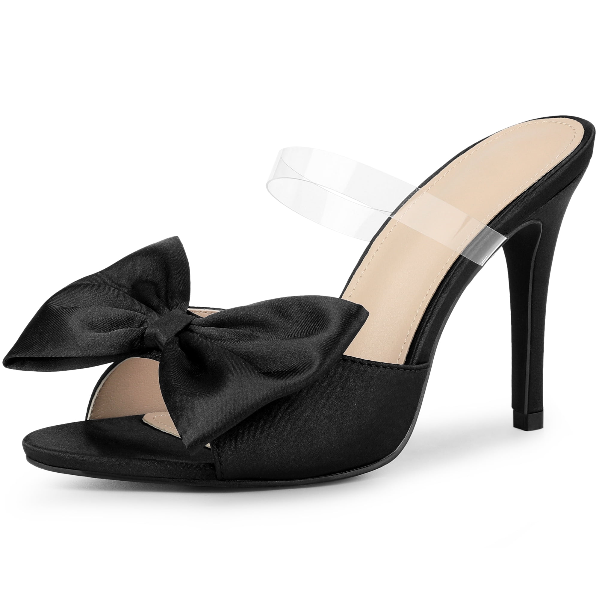 DARING DIVA Women's Bow Sandal Stiletto Heels Mules Black Heel Sandals Black 9