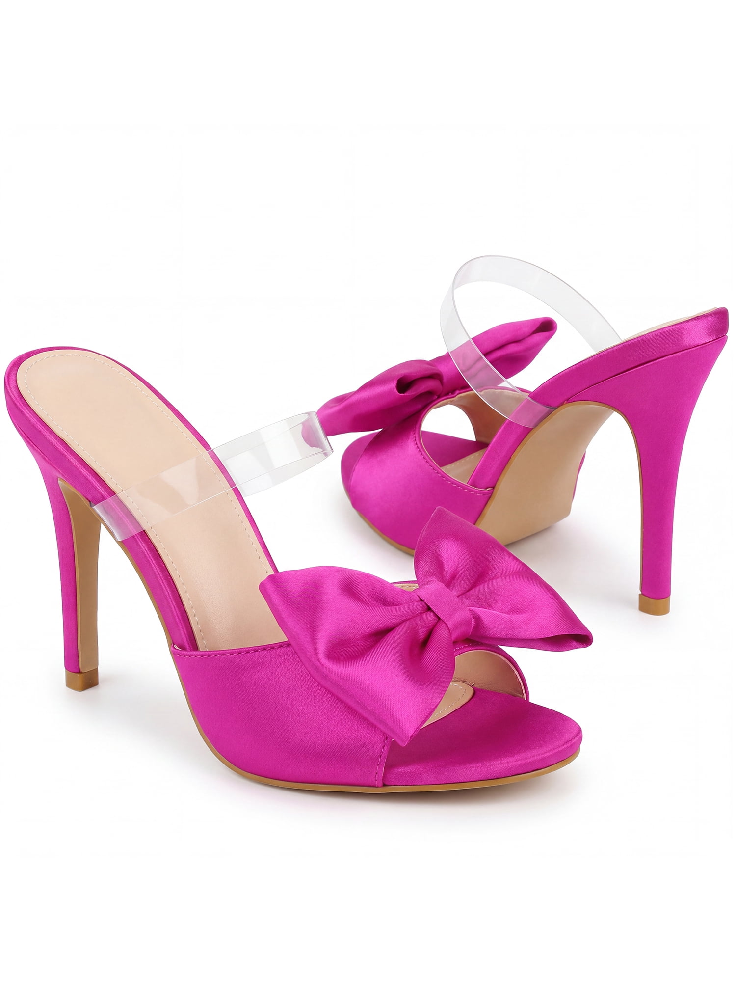 DARING DIVA Women's Bow Sandal Stiletto Heels Mules Black Heel Sandals Hot Pink 6