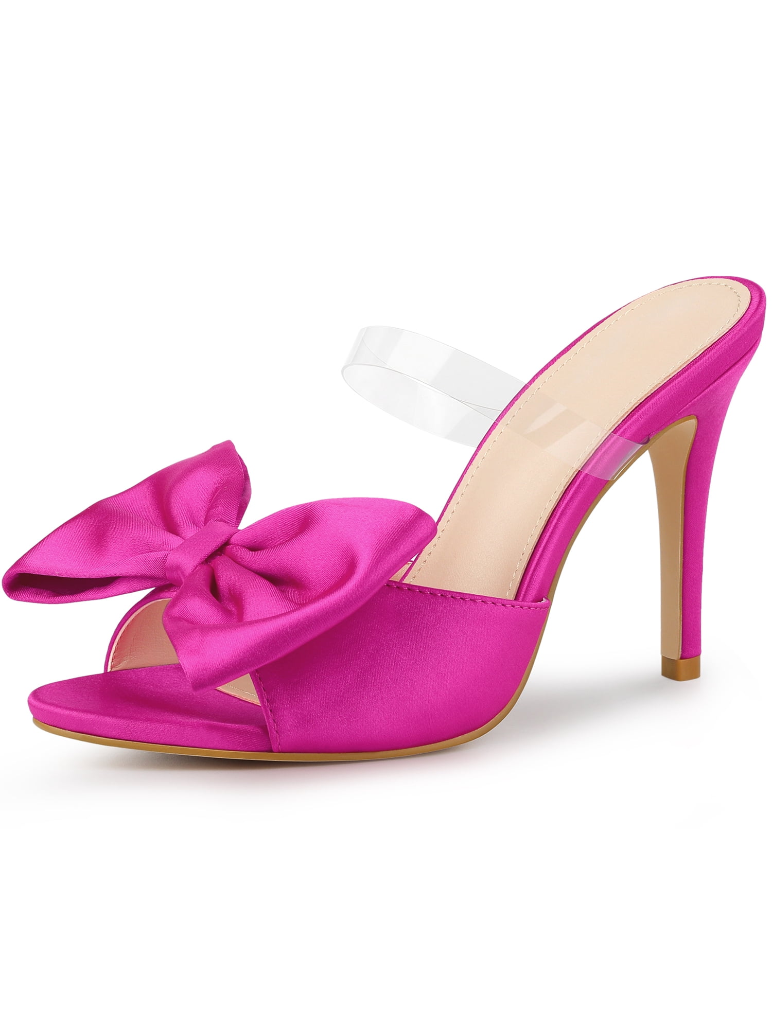 DARING DIVA Women's Bow Sandal Stiletto Heels Mules Black Heel Sandals Hot Pink 7