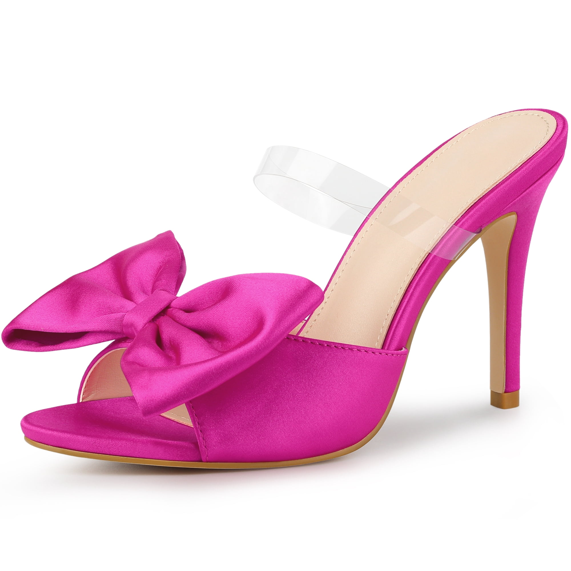 DARING DIVA Women's Bow Sandal Stiletto Heels Mules Black Heel Sandals Hot Pink 8