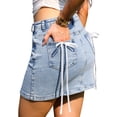 thumbnail image 1 of DARING DIVA Women's Bowknot Pockets Y2k Bodycon Mini Jean Skirts X-Small Light Blue, 1 of 6