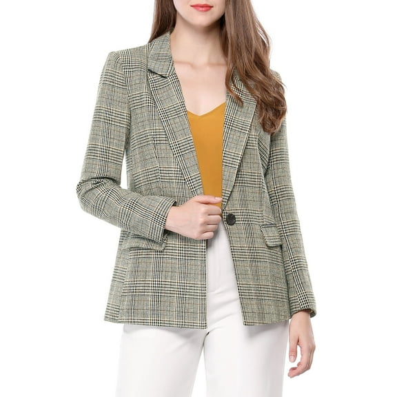 DARING DIVA Women's Boyfriend Notched Lapel One Button Blazer Suit Plaid Blazer Jacket L Black