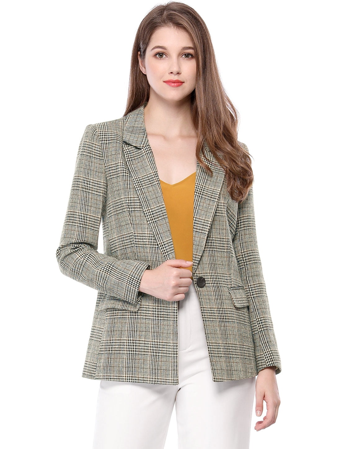 DARING DIVA Women's Boyfriend Notched Lapel One Button Blazer Suit Plaid Blazer Jacket M Black