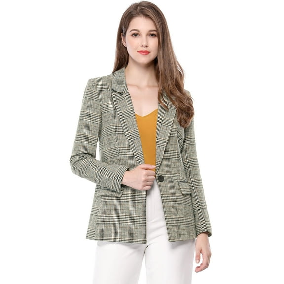 DARING DIVA Women's Boyfriend Notched Lapel One Button Blazer Suit Plaid Blazer Jacket M Black