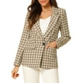 thumbnail image 1 of DARING DIVA Women's Boyfriend Notched Lapel One Button Blazer Suit Plaid Blazer Jacket S Khaki, 1 of 7