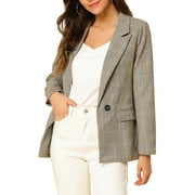 DARING DIVA Womens Boyfriend Notched Lapel One Button Blazer Suit Plaid Blazer Jacket S Light Coffee