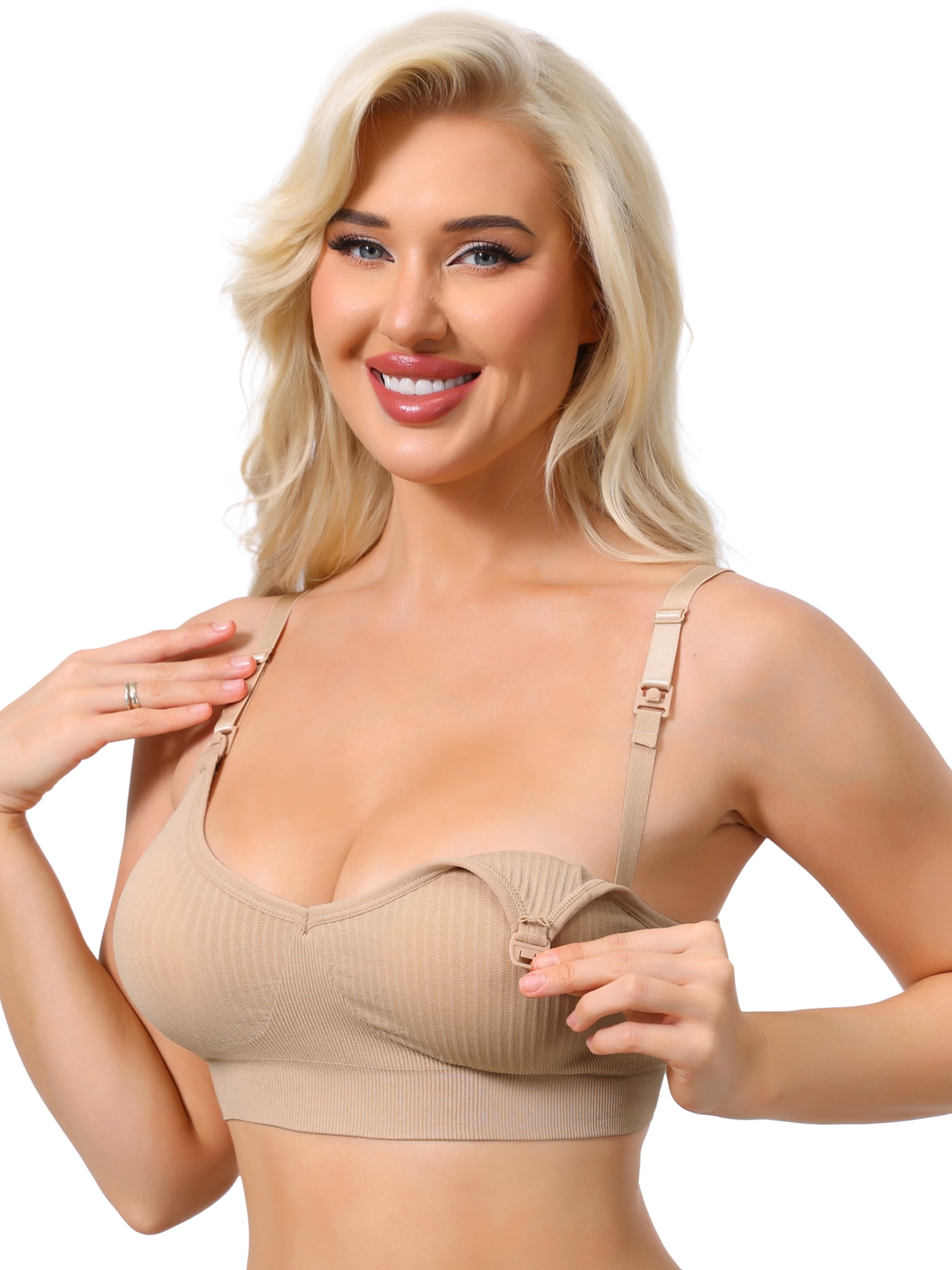 DARING DIVA Women's Breastfeeding Maternity Wireless Nursing Bras XX-Large Beige