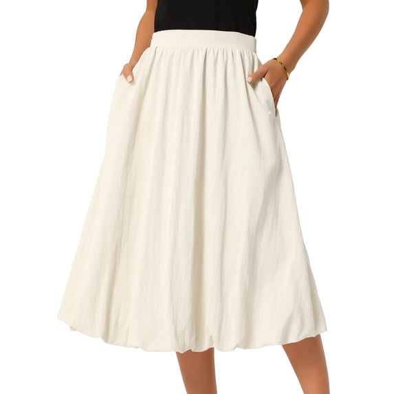 DARING DIVA Women's Bubble Ruffle Flowy A Line Midi Skirts Small Beige