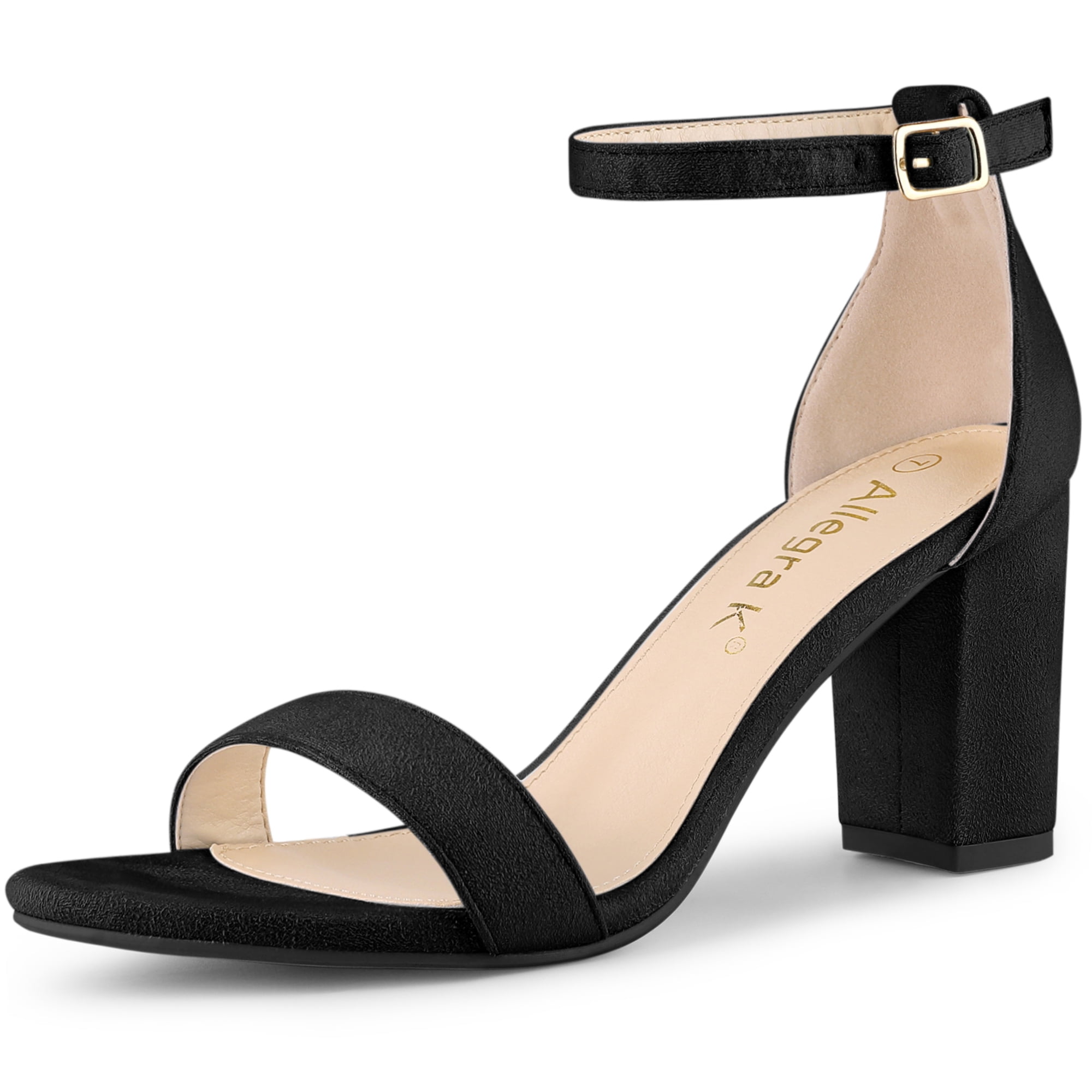 DARING DIVA Women's Buckle Ankle Strap High Chunky Heel Sandals Black 8.5