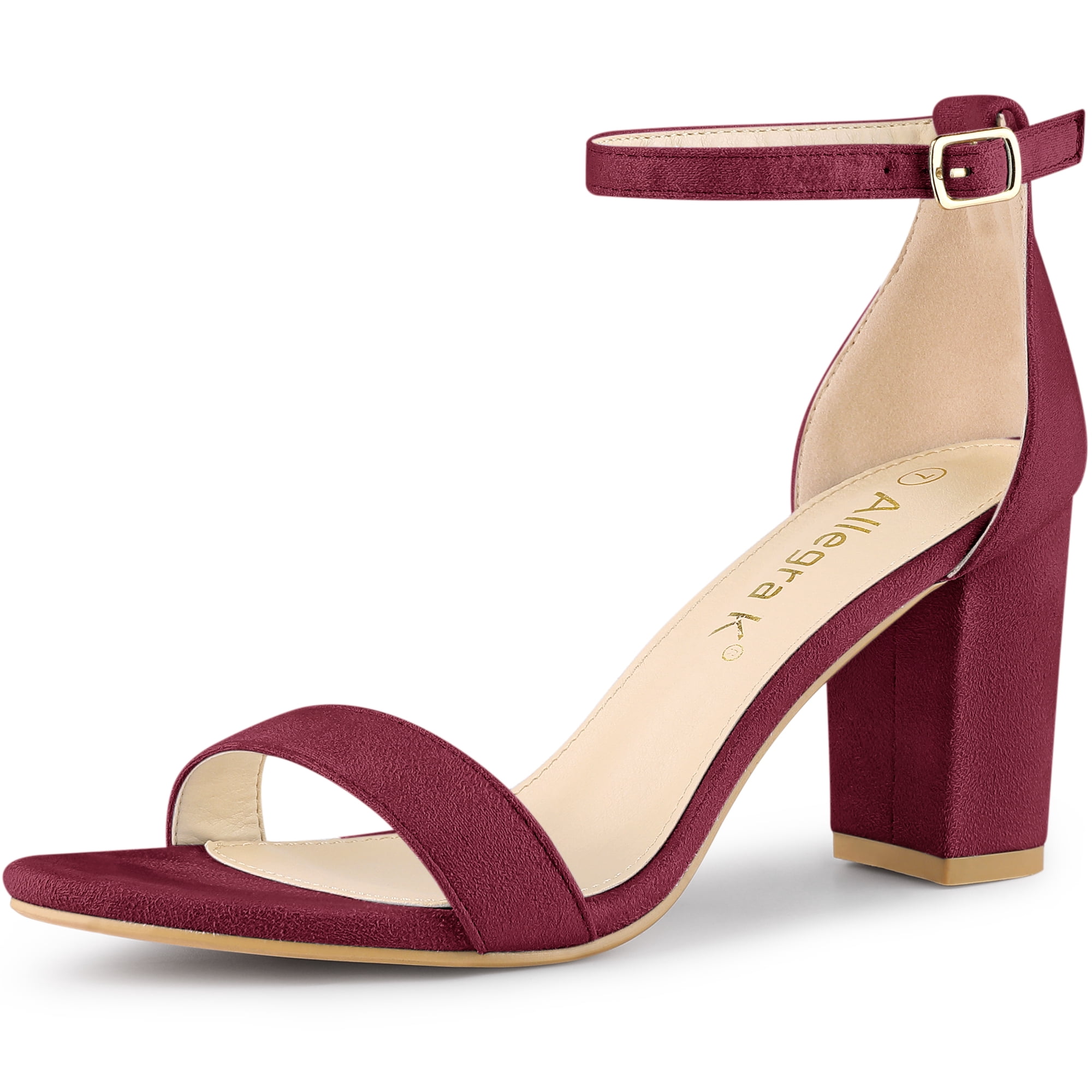 DARING DIVA Women's Buckle Ankle Strap High Chunky Heel Sandals Burgundy 8