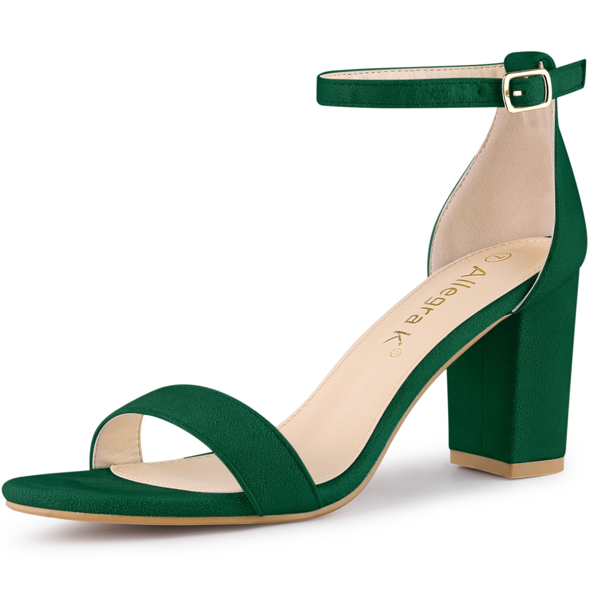 DARING DIVA Women's Buckle Ankle Strap High Chunky Heel Sandals Green 8