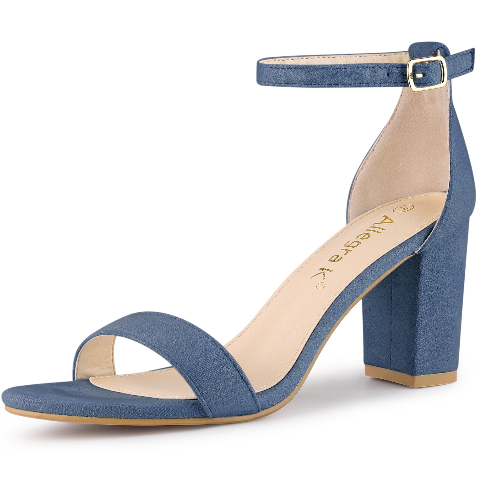 DARING DIVA Women's Buckle Ankle Strap High Chunky Heel Sandals Haze Blue 10