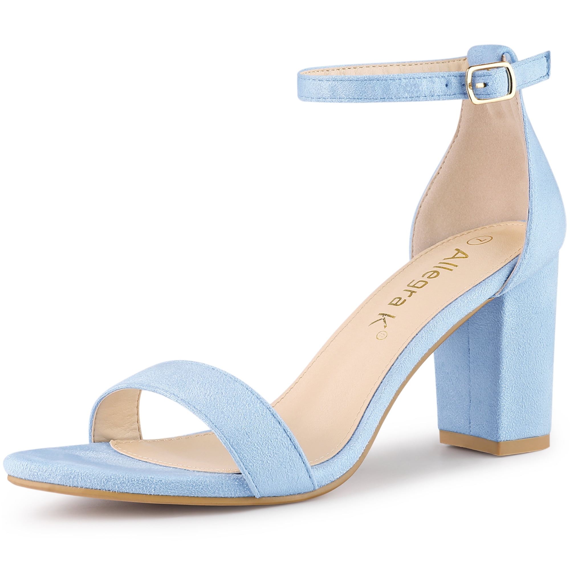 DARING DIVA Women's Buckle Ankle Strap High Chunky Heel Sandals Sky Blue 9.5