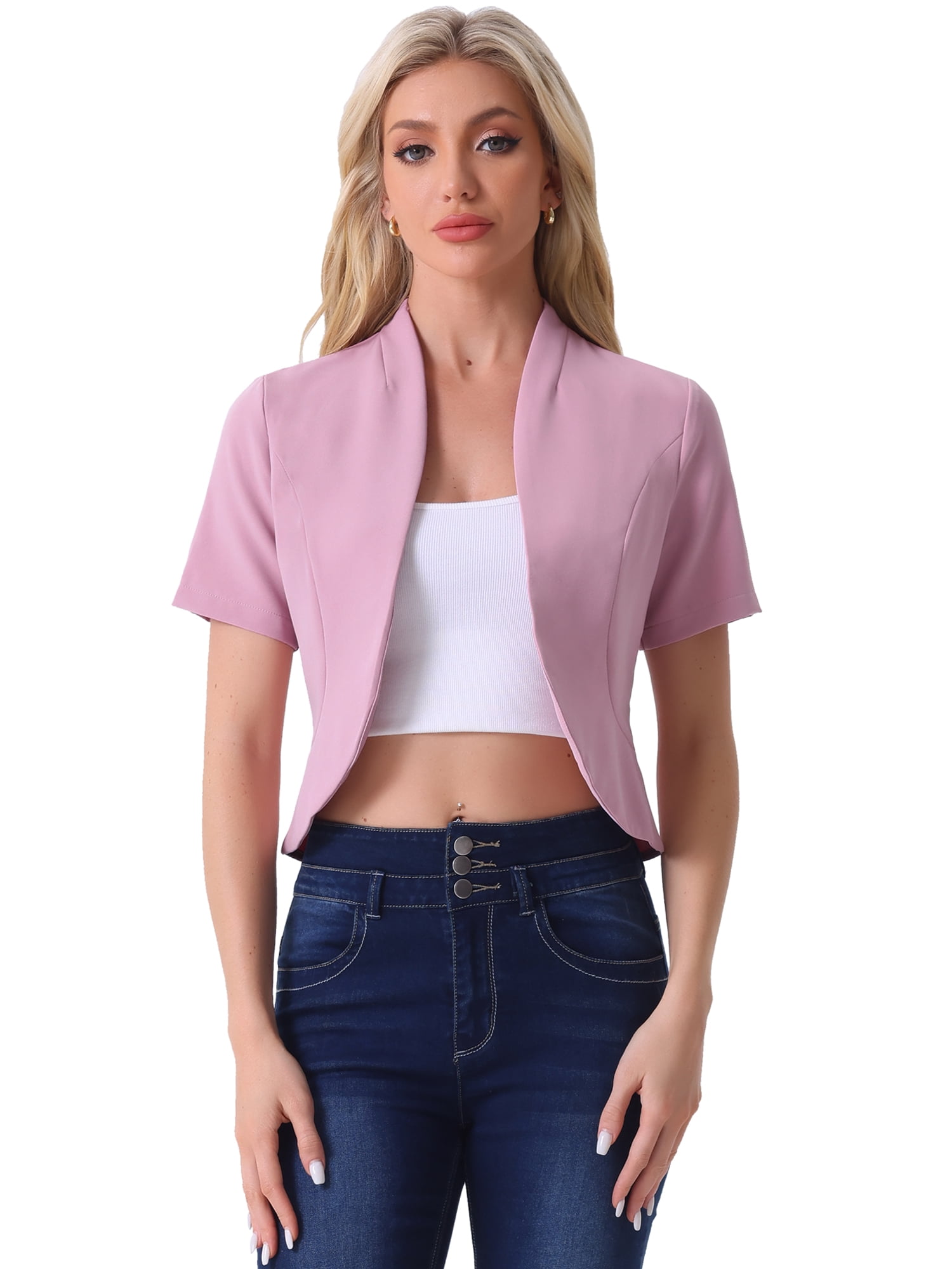 DARING DIVA Women's Business Blazer 3/4 Sleeve Collarless Cardigan XL Pink