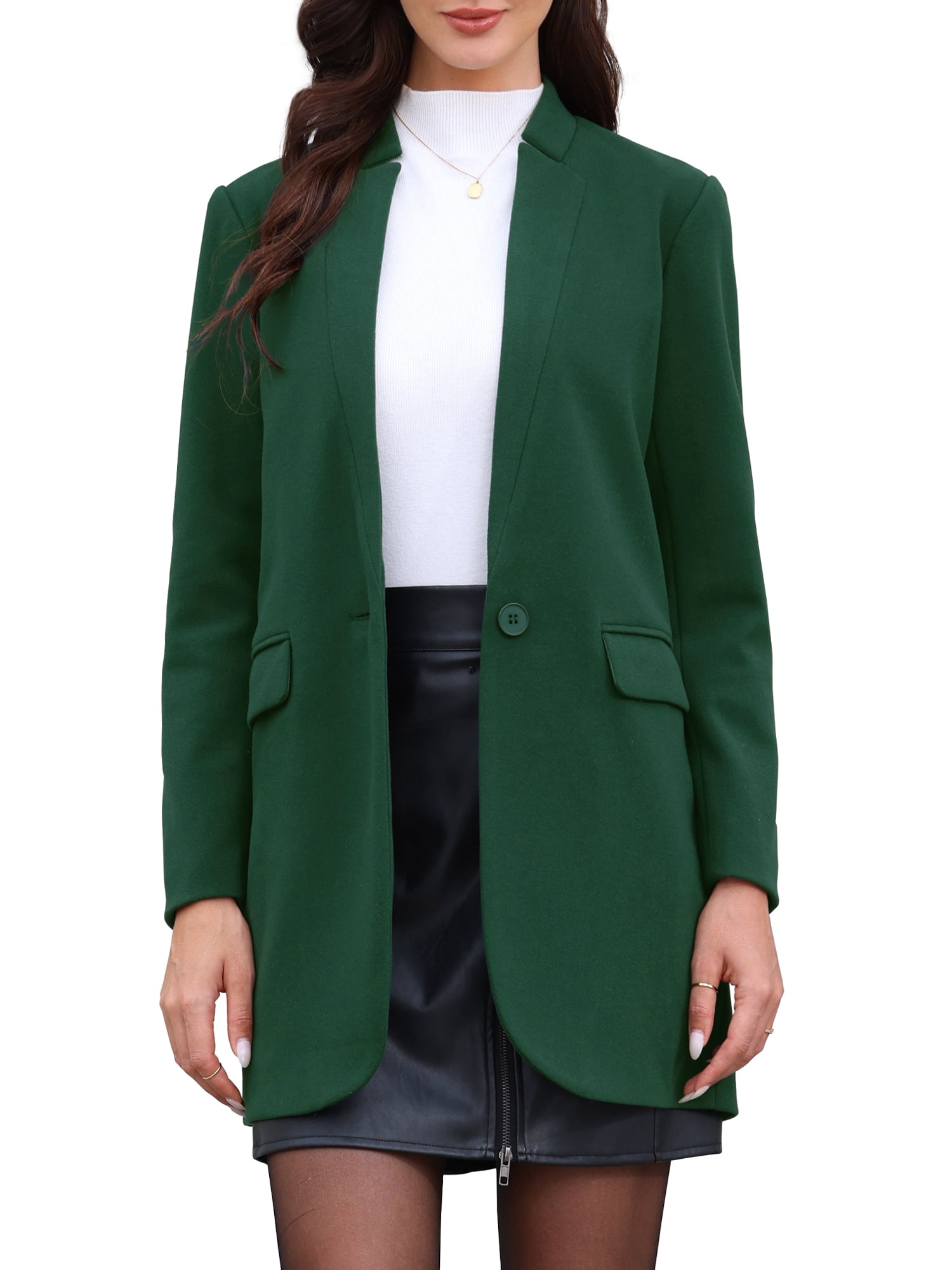 DARING DIVA Women's Business Button Down Notch Collar Dressy Blazer Jacket XL Green