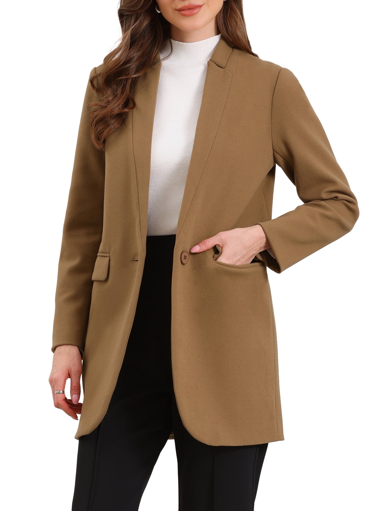 DARING DIVA Women's Business Button Down Notch Collar Dressy Blazer Jacket XL Khaki
