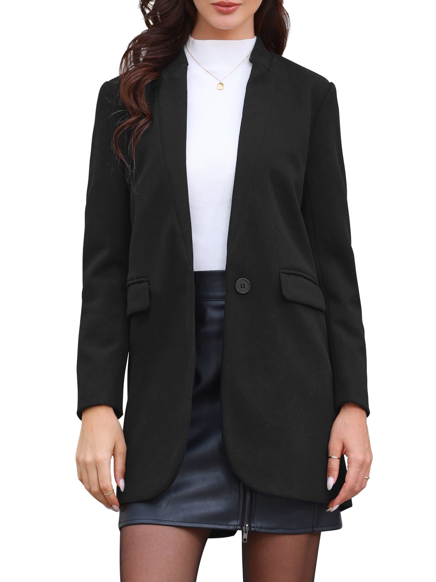 DARING DIVA Women's Business Button Down Notch Collar Dressy Blazer Jacket XS Black