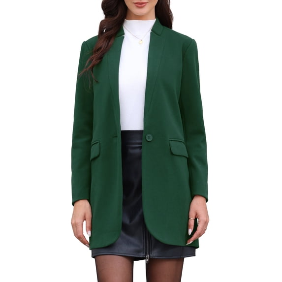 DARING DIVA Women's Business Button Down Notch Collar Dressy Blazer Jacket XS Green