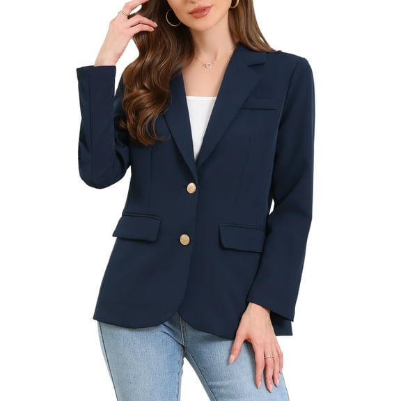 DARING DIVA Women's Business Casual Single Breasted Jacket Office Suit M Dark Blue