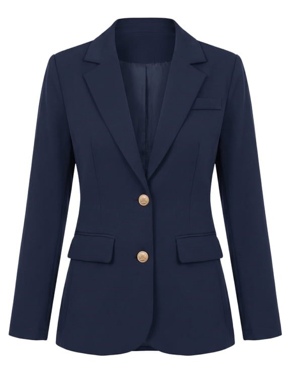 Women's Business Casual Single Breasted Jacket Office Suit M Dark Blue