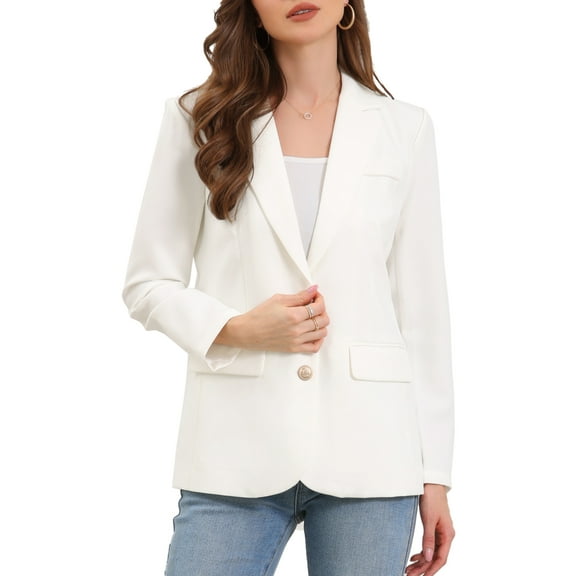 DARING DIVA Women's Business Casual Single Breasted Jacket Office Suit M White
